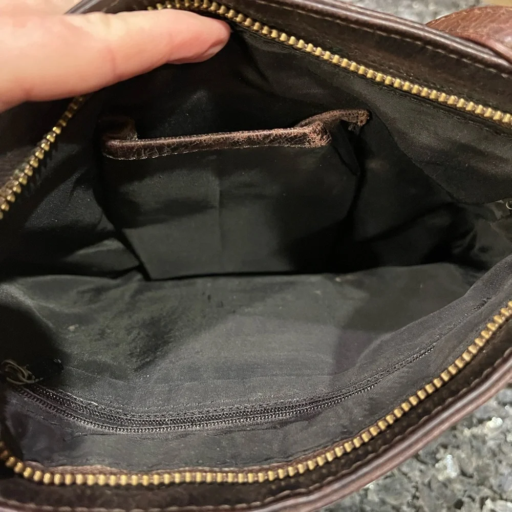 Oak Leathers Dark Brown Leather Crossbody Bag with Double Zip Front
